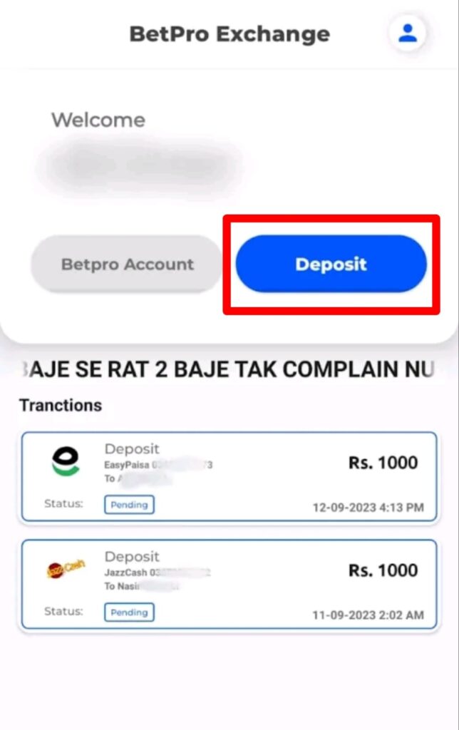 how to deposit money at betpro app