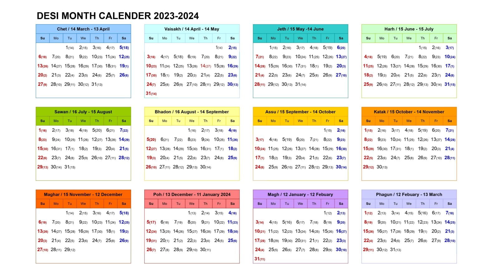 Punjabi / Desi Month Date Today & Calendar 2023 recentupdates.pk