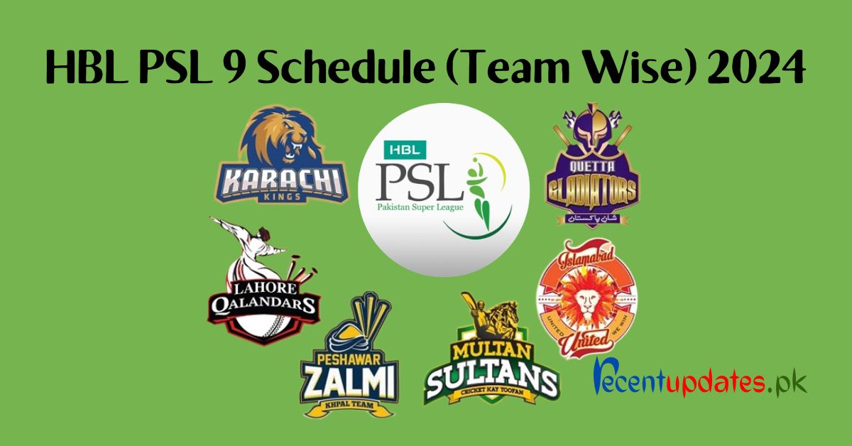 HBL PSL 9 Schedule (Team Wise) 2024 recentupdates.pk